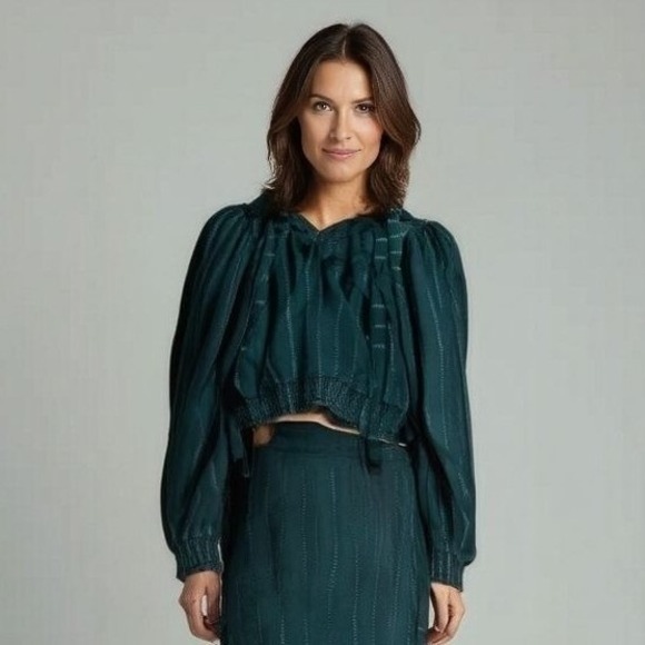 Willow Tops - Willow Root Sheer Silk‎ Blouse - Teal Green - Size Med - Romantic Boho Style